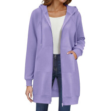 (S, Lavender) Women's Long Hoodie Autumn Fashion Zipper Fleece Coat Comfortable Oversized Waist Sweatshirt Yellow XXL