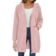 (XL, Pink) Women's Long Hoodie Autumn Fashion Zipper Fleece Coat Comfortable Oversized Waist Sweatshirt Yellow XXL
