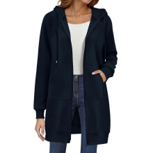 (XXL, Royal Blue) Women's Long Hoodie Autumn Fashion Zipper Fleece Coat Comfortable Oversized Waist Sweatshirt Yellow XXL