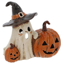 Village Pottery Ghost & Pumpkins Tealight Holder