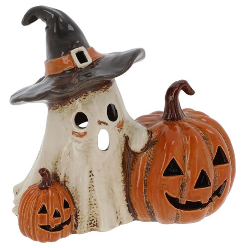 Village Pottery Ghost & Pumpkins Tealight Holder