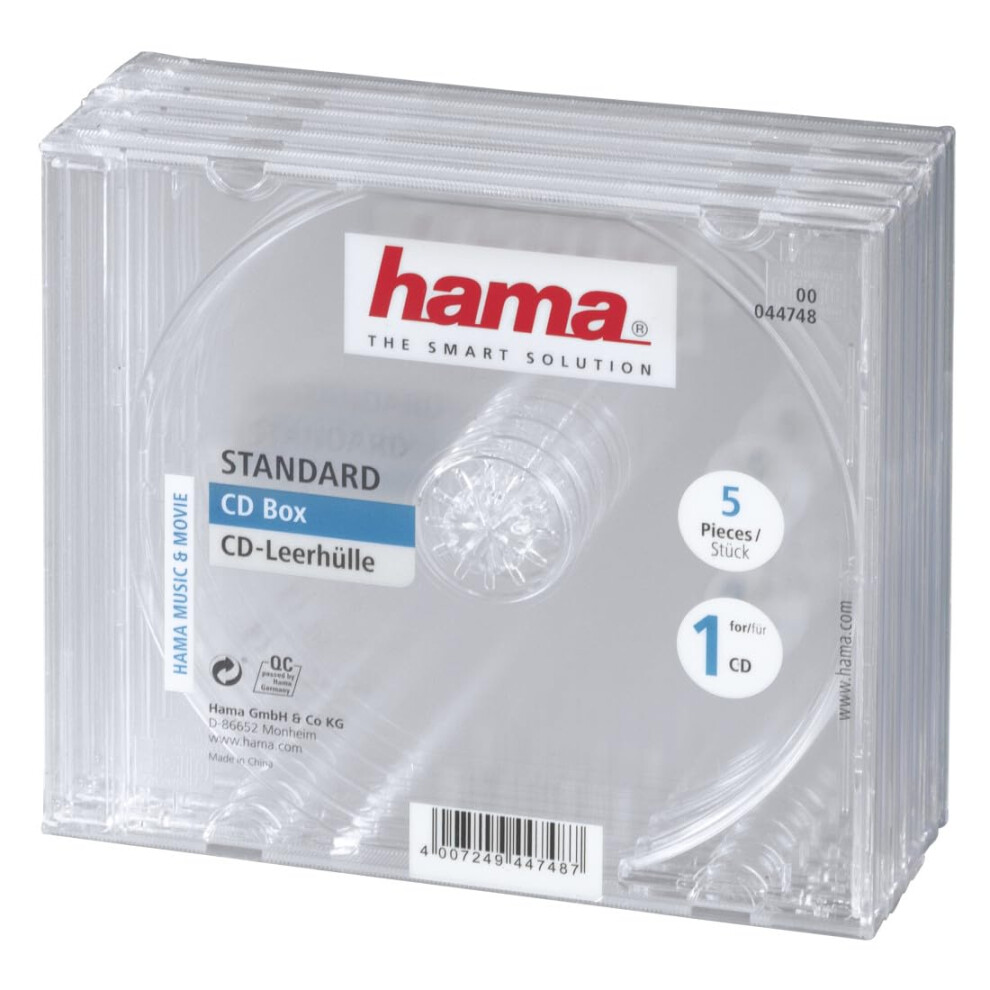Hama Jewel Cd Disc Cases (Pack Of 5) | Protective Cd/Dvd Cases | Transparent