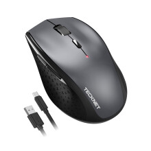 TECKNET PRO Rechargeable Wireless Mouse, 2.4GHz Computer Mouse with USB Nano Receiver, 6400 DPI Cordless Optical USB Mouse, 6 Adjustable Levels Silen