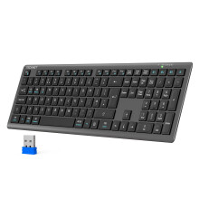 TECKNET Wireless Keyboard, Rechargeable 2.4GHz USB Bluetooth Keyboard for 4 Multi Devices, Ultra Slim Full Size UK Layout Keyboards for Computer, Lap