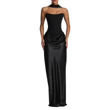 (M, Black) Backlace Slim Evening Party Dress With Neck Wrap Body Hugging Cut Sleeveless Gown For Women Special Event Cocktail Party Red S