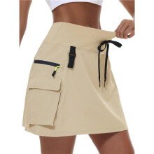 Skorts for Woman Hiking Cargo Skorts with Zipper Pockets, High Waisted Quick Dry for Workout Apricot Color M