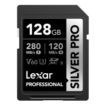 Lexar SILVER PRO SD Card 128GB, UHS-II SD Memory Card, V60, U3, C10, Up to 280MB/s Read, 120MB/s Write, SDXC Card for DSLR/Camera/Professional Photog