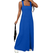 Women'S Two-Piece Sleeveless Square Neck Tank Maxi Dress with Built-in Crop Top Deep L