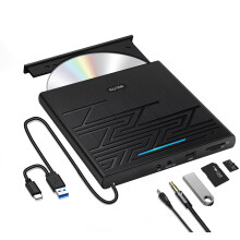 NOLYTH External CD DVD Drive: USB 3.0 DVD Player for Laptop MacBook Air/Pro with SD/TF/Audio/USB Ports - Plug & Play CD Burner for PC Windows 11/10 M