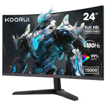 KOORUI 24 Inch Gaming Monitor, 180Hz Curved Monitors, FHD 1080P VA 1ms 1500R PC Monitors with Adaptive Sync, HDMI X2-DP, VESA Compatible, Tilt Adjust