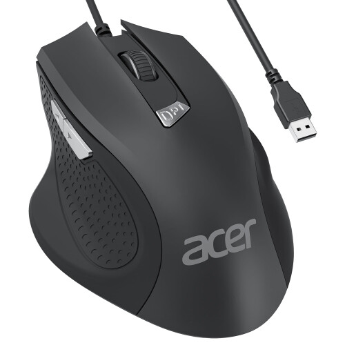 Acer Acer Wired Mouse, Ergonomic Computer Mouse with 6 Buttons, 4 Adjustable DPI up to 3200, Optical Sensor, USB Mice wired 1.5m Cable, Compatible with La