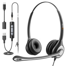 Wantek USB Headset with Microphone for PC Laptop,3.5mm/USB/Type-C Jack 3-In-1 Headphones with Noise Cancelling & Audio Controls,Teams Headset for Off