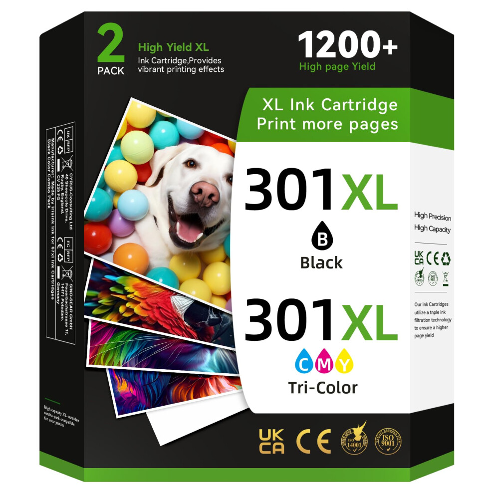 301Xl Ink Cartridges Combo Pack Remanufactured For Hp 301XL Ink Cartridges And Colour, 301 Xl For Hp Envy 4500, 4502, 4507, 5530, Deskjet 2540, Black 5005984681394