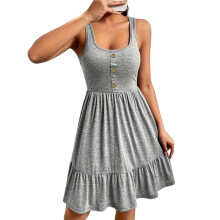 Womens Summer Dresses Sleeveless Button Down Casual Swing Dress Light Gray S