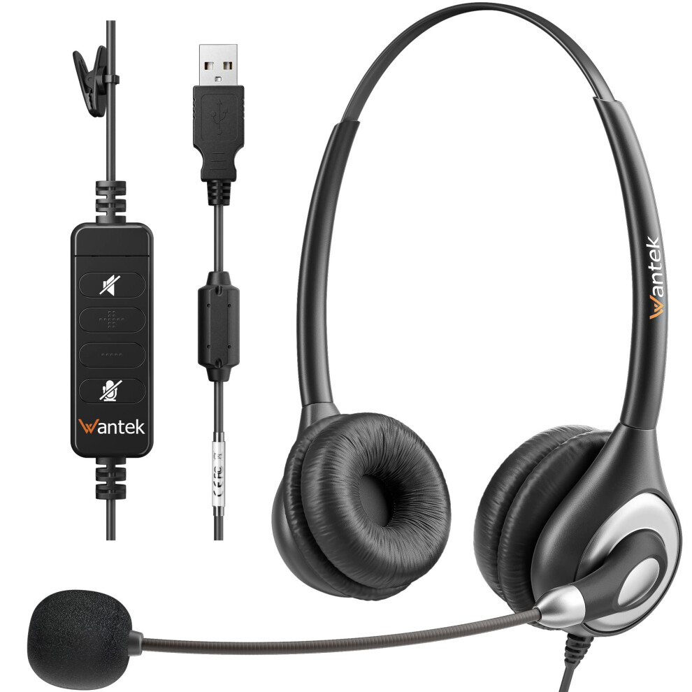 Wantek 602Nusb Headsets With Noise Canceling Microphone For Call Center Online Conference Office Work Teams Meetings Windows Computers Laptops 5008992562433