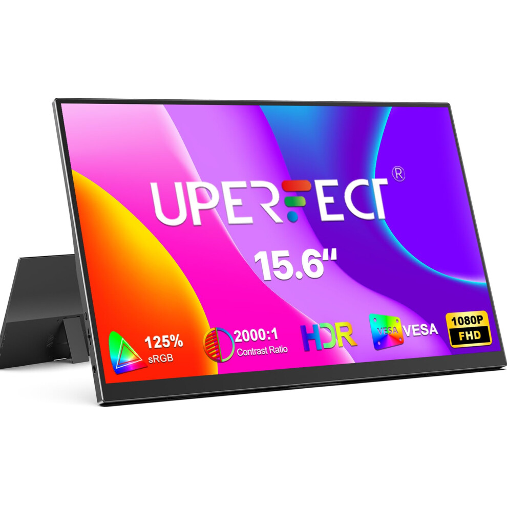 Uperfect Portable Monitor 15.6", 125% Srgb 2000:1 Fhd 1080P External Monitor For Laptop, W/Kickstand & Vesa, Ultra-Slim Second Screen With Hdmi/Usb-C 5008593448266