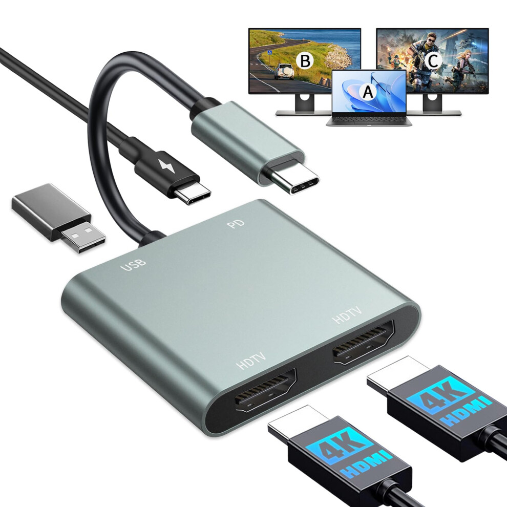 Blking Usb C To Dual Hdmi Adapter, 4 In 1 Hdmi Splitter For Dual Monitors 4K, Usb, Pd 100W, Usb Type C To Dual Monitors Adapter Multiport For Macbook 5001059899305