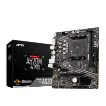 MSI A520M-A PRO Motherboard mATX - Supports AMD Ryzen 3rd Gen Processors, AM4, DDR4 Boost (4600MHz/OC), 1 x PCIe 3.0 x1, 1 x M.2 Gen3 x4, Gigabit LAN