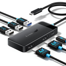 Lemorele Docking Station Dual Monitor - 6 in 1 USB C Hub 2*HDMI Adapter 4K, 3 USB 3.0/2.0, PD 100W Plug and Play for Dell/HP/MacBook/Surface Laptop