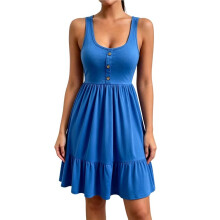 Womens Summer Dresses Sleeveless Button Down Casual Swing Dress M