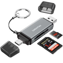 UANTIN SD Card Reader USB C, High-Speed Dual Slot Memory Card Reader, USB 3.0 to Micro SD Card Adapter for SD/MicroSD/SDHC/SDXC/MMC, Compatible with