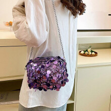 (Silver) Compact And Stylish Evening Purse Crossbody Handbag With Sparkling Sequined Delicate Chain Strap Shoulder Bag For Women Silver