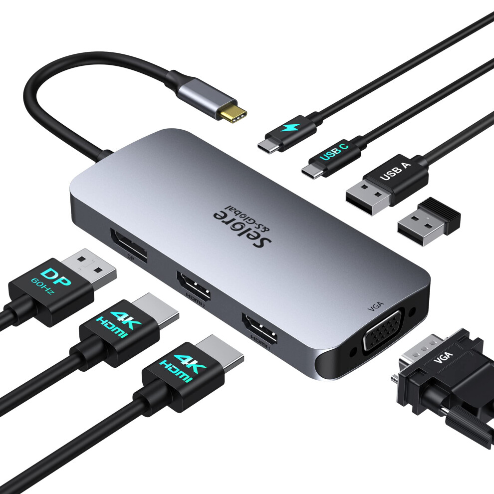 Usb C Docking Station Dual Monitor 2 Hdmi Multi Monitor Laptop Dock Usb C To Quad Monitor Usbc Hub Multiport Adapter With 2 Hdmi Dp Vga Pd 100W Usb 2 5000269634539