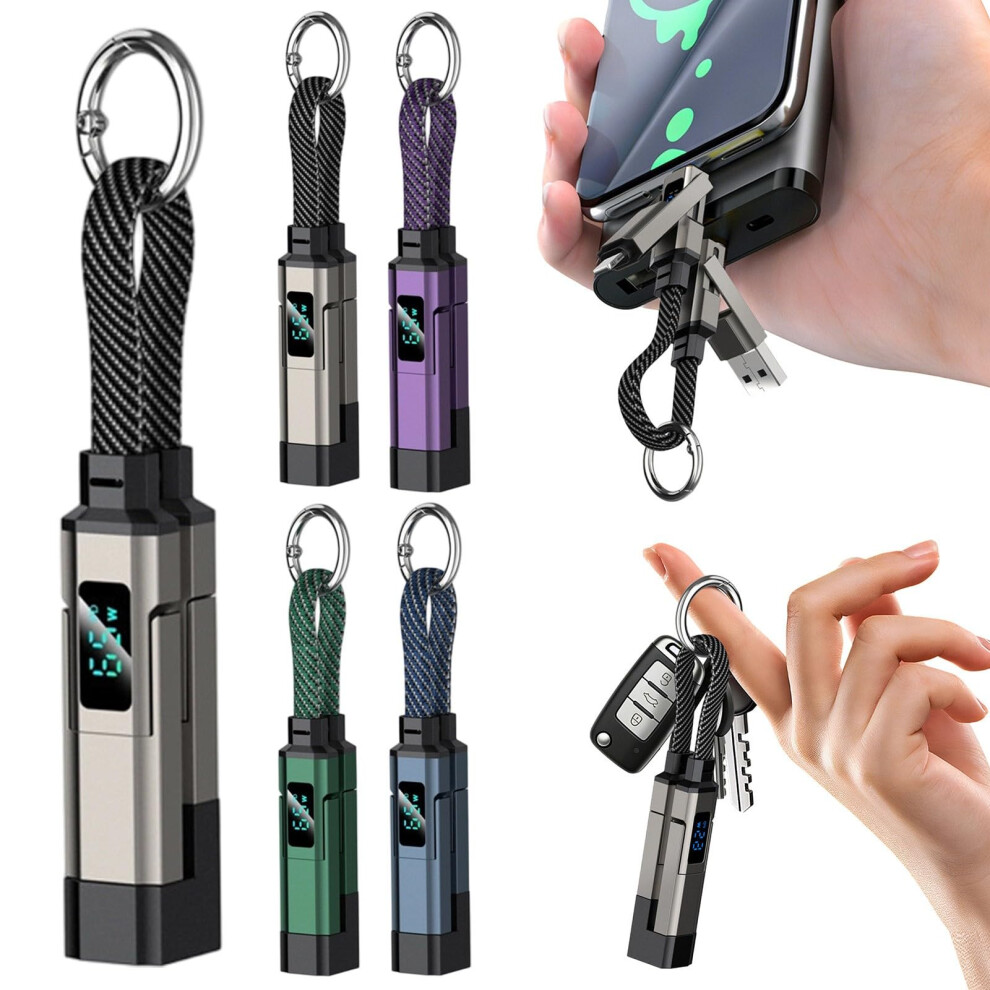 Portable 4 In 1 Smart Display Keychain Cable - 65W Fast Charging Short Phone Lanyard Data Cable, Short Braided Usb C Fast Charging, Multi-Interface ( 5001028294278