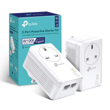 TP-Link TL-PA7027PKIT Passthrough Powerline Adapter Kit, AV1000 2-Port Gigabit, Powerline Network Adapters Speed up to 1000 Mbps, 4K Video Streaming