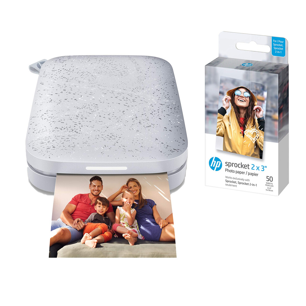 Hp Sprocket Portable Photo Printer (Luna Pearl) + 2X3" Premium Zink Photo Paper