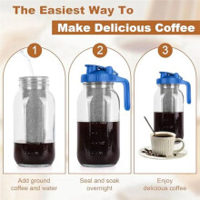 Cold Brew Coffee Maker,64oz Wide Mouth Mason Jar Pitcher with Filter,Pour Spout Handle Lid,Leak-Proof Pitcher