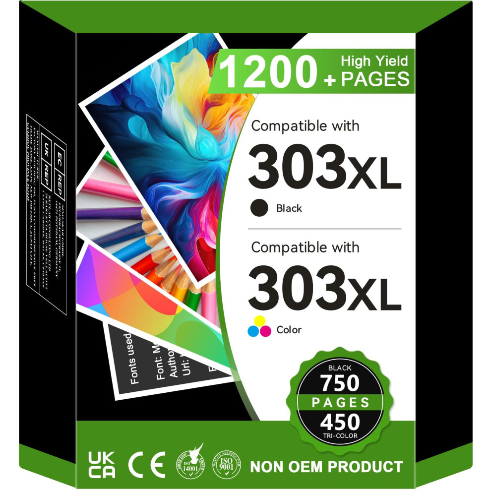 303Xl And Colour Ink Cartridges For Hp 303 High Yield Printer Cartridges For Hp 303XL For Envy Inspire 7200E 7220E 7900E 7920E, For Envy Photo Black 5006486565434