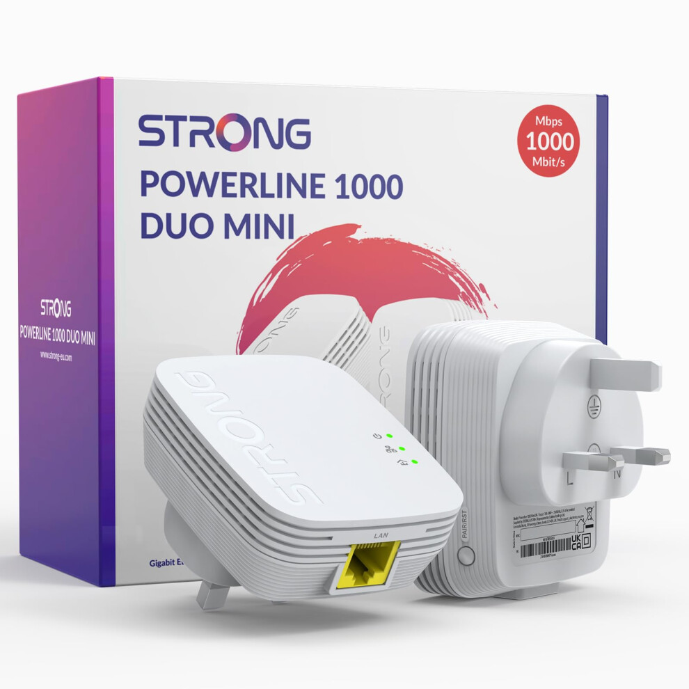 Strong Av1000 Powerline Adapter Kit, Homeplug Av2 Network Extender, Plug & Play With Pair Button, Gigabit Ethernet Ports, Power Saving Mode, Up To 30 5008608079041