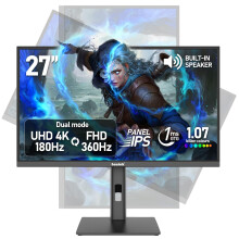 Gawfolk 27 inch IPS Gaming Computer Monitor, UHD 3840x2160 4K 180Hz / FHD 360Hz Dual Mode PC Screen, 1.07 billion colours, Adaptive Sync, Height Adju