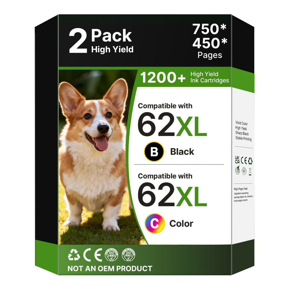 62 Xl 62XL Ink Cartridges And Colour Replacement For Hp 62 62XL Ink Cartridges Twin Pack For Hp Envy 5540 5546 5544 5644 5640 5646 5541 5542 55 Black 5001999983379