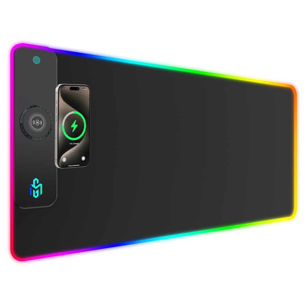 Gim Wireless Charging Rgb Gaming Mouse Pad 15W, Led Mouse Mat 900X400x4mm, 10 Modes Extra Large Mousepad Non-Slip Rubber Base Computer Keyboard Light 5006711645979