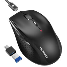 TECKNET PRO Wireless Mouse Jiggler - Rechargeable 2.4G Ergonomic Silent Mouse with USB to USB C Adapter, 6400 DPI Adjustable, Type-C Charging & Auto-