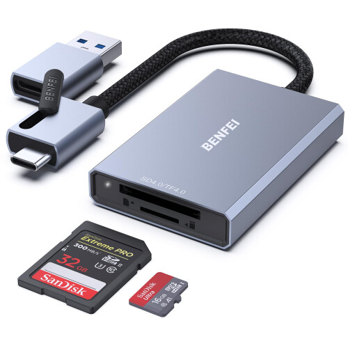 BENFEI SD 4.0 Card Reader, USB-C/USB-A 2-in-1 Memory Card Reader, for SDXC, SDHC, SD, MMC, RS-MMC, Micro SDXC, Micro SD, Micro SDHC Card, UHS-II, and