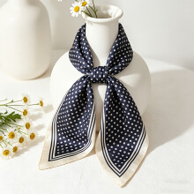 (navy blue) Silk Scarf, Vintage French Style 100% Silk, Navy Blue Polka Dot Square Collar Accessory, Suitable for Formal