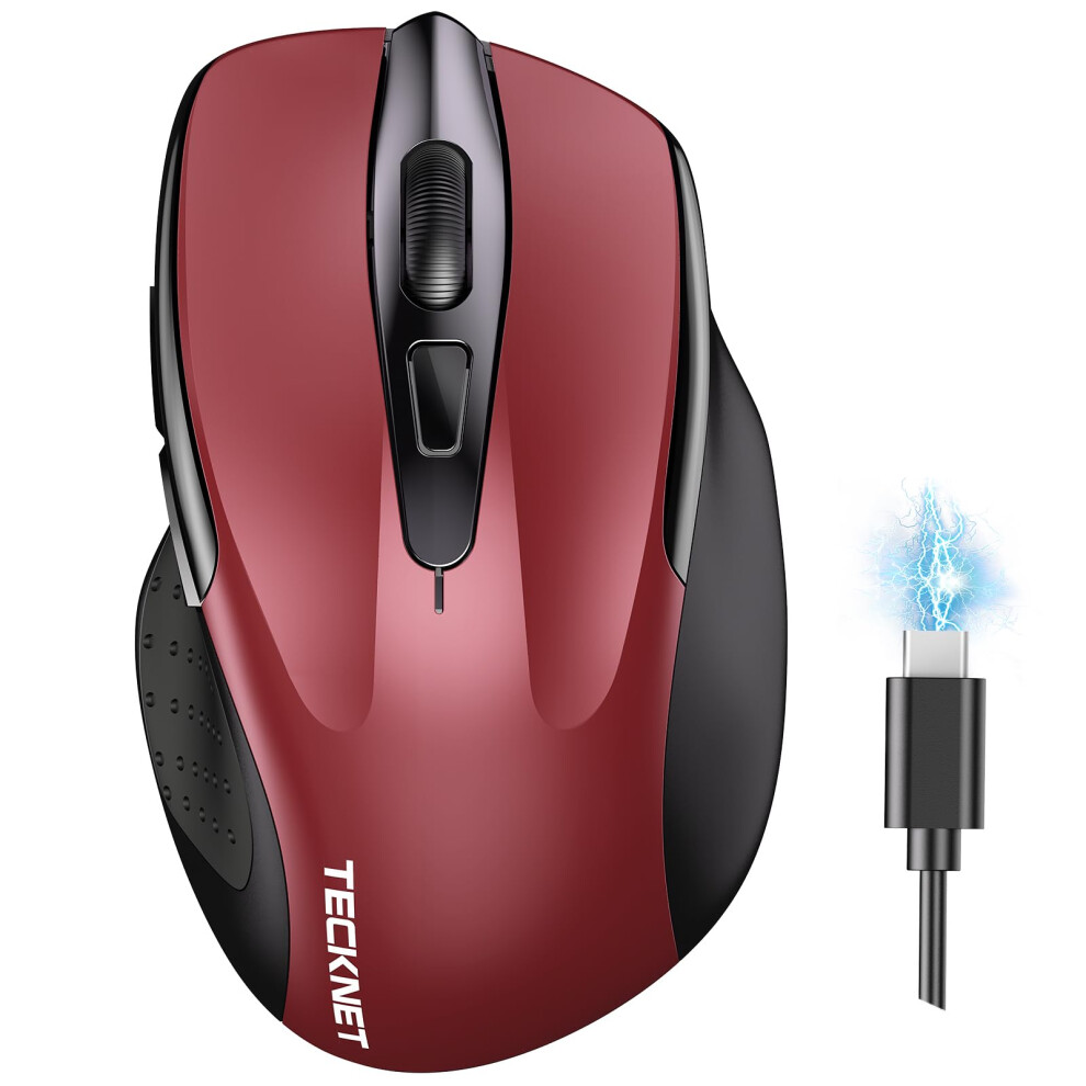 Tecknet Bluetooth Mouse, Rechargeable Bluetooth Wireless Mouse(Tri-Mode: Bt 5.0/3.0+2.4G), 4800Dpi Adjustable, Silent Ergonomic Wireless Mouse For La