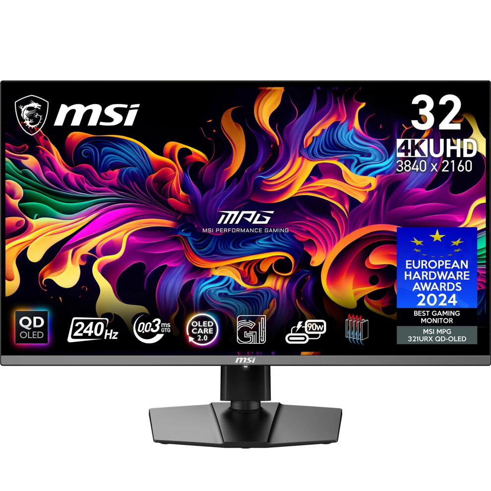 Msi Mpg 321Urx Qd-Oled 31.5 Inch 4K Uhd Gaming Monitor - 3840 X 2160 Quantum Dot Oled Panel, 240Hz / 0.03Ms, 99% Dci-P3, Δe2, Displayhdr True Blac