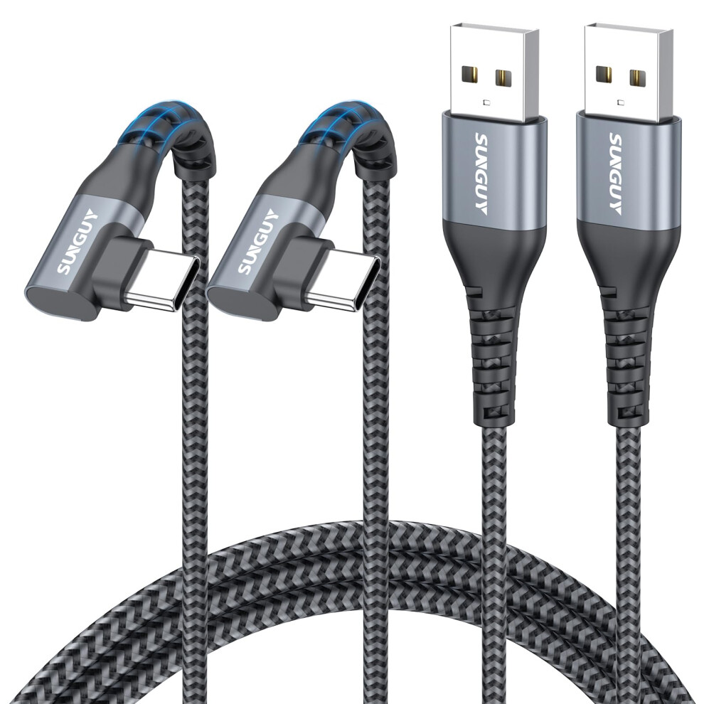 Photos - Cable (video, audio, USB) SUNGUY Right Angle USB C Cable 1.5M , 90 Degree USB-A to USB-C Charger Cable Fast Charging Data Transfer Braided for[2Pack]