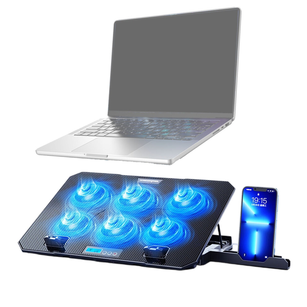Laptop Cooling Pad Laptop Cooling 6 Quiet Fan 2 Usb Port Phone Holder Lcd Model 7695001193795