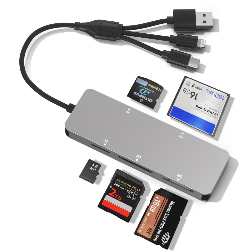 Memory Stick Pro Duo Adapter For Iphone/Usb C/Pc 5 In 3 - Aluminum Sd/Tf/Cf/Ms/Xd Picture Card Adapter, Multi Memory Card Reader Usb C Lightning Otg 5007111494327
