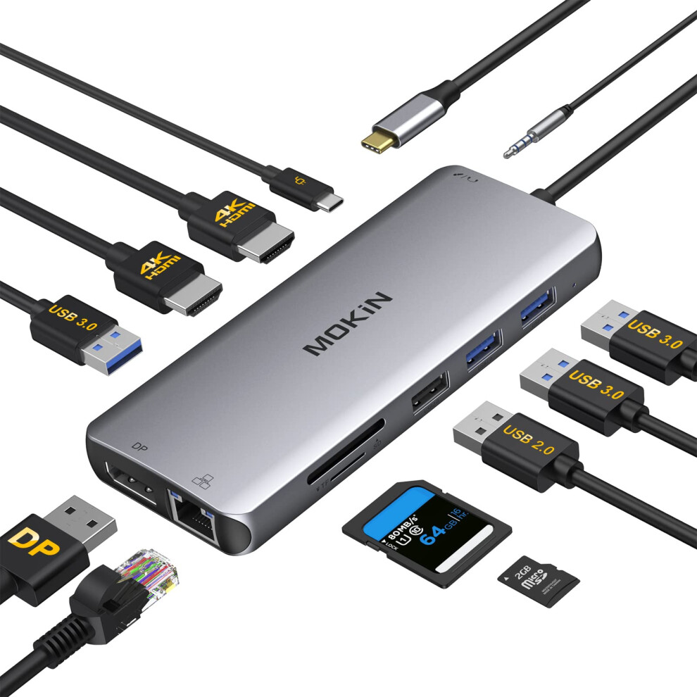 Mokin Usb C Laptop Docking Station Dual Monitor,12 In 1 Triple Display Usb-C Hub With 2 Hdmi, Displayport, 100W Pd, 4 Usb,Gigabit Ethernet,Sd/Tf,Audi 5009029159213