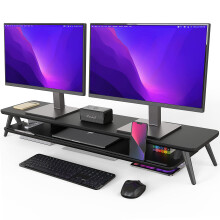 Fenge Monitor Stand, with Phone / Tablet / Pen Holder Slot, Monitor Riser, Metal and Wood, for PC, Laptop, TV, Home, Office (Black, 108cm)