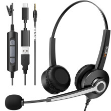 Wantek USB Headsets with Microphone,3.3m Length Noise Cancelling Headset Stereo Headphone for PC,Laptop USB/Type-C/3.5mm