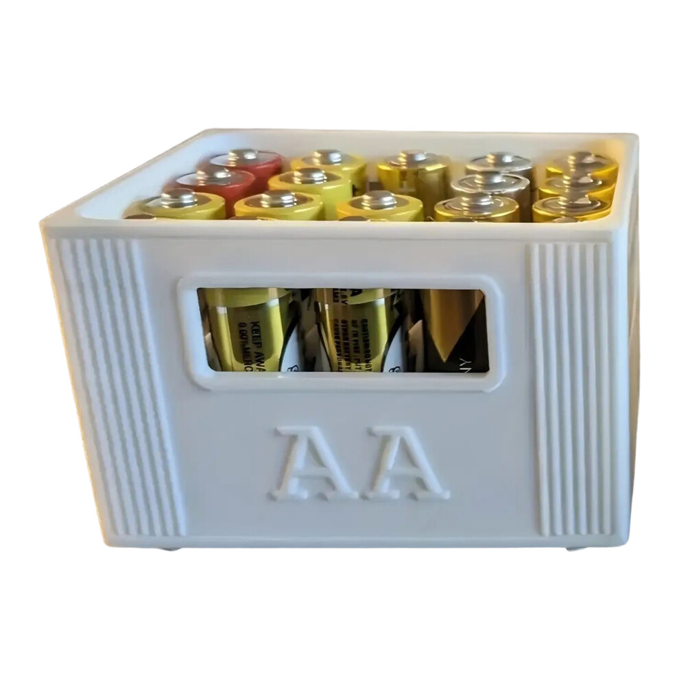 3D Printed Battery Organiser Holder Stackable Battery Storage Box Holds 3A 2A A A White 7695001158848