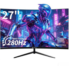 CRUA 27 Inch 280Hz Curved Gaming Monitor, Full HD 1080P 1800R Frameless Computer Monitor, 1ms GTG with FreeSync, Low Motion Blur, Eye Care, VESA, Dis
