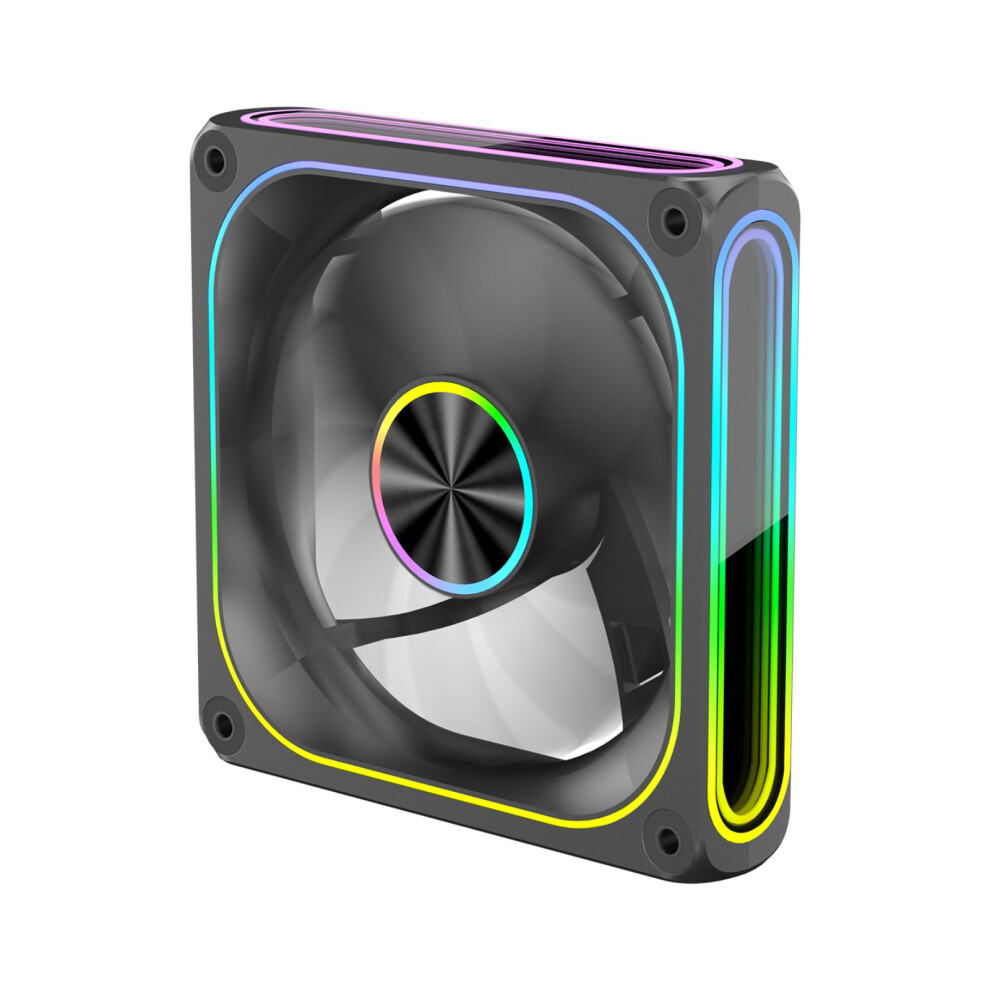 12Cm Color Changing Lights Three Sided Mirror Computer Fan Intelligent Speed Front Black 7695001192057
